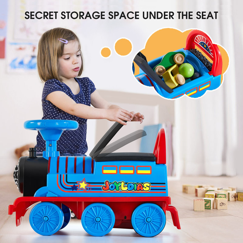 Joyldias 6V Ride On Locomotive Electric Train for Kids with Lights Horns Storage and Foot Pedals Blue Size 20.7